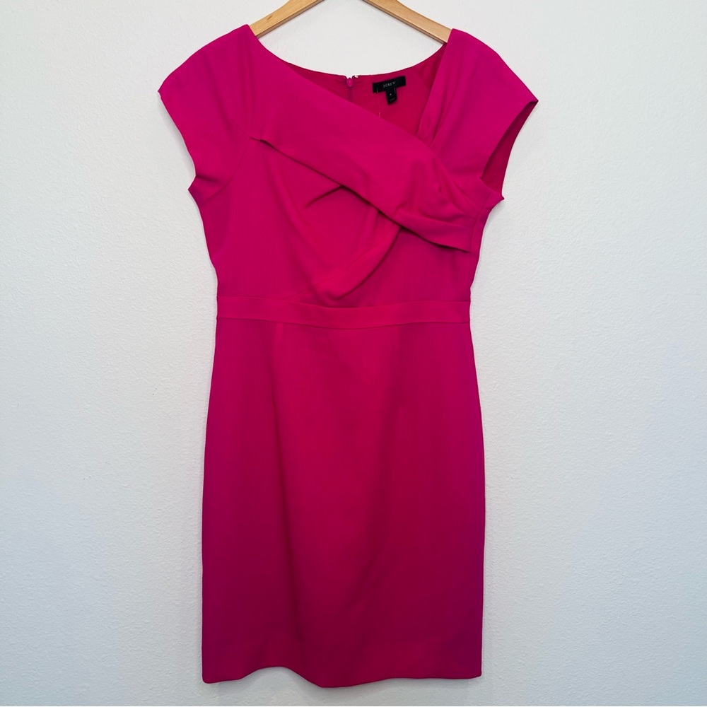 J. Crew Bright Pink Cross Front 100% Wool Dress, size 6, NWT, Style 25087